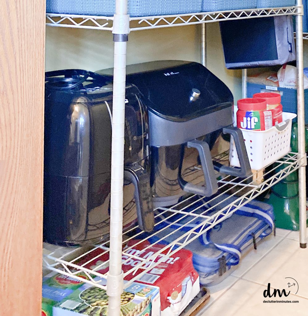 small appliances store on a wire shelf 
