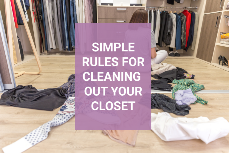 Think there is no way you can clean out your closet and set up an organized space for your clothes? These rules for cleaning out a closet will walk you through a simple way to clean out this important space. Remove the overwhelm that comes with our things when so much emotion is attached and finally set up a space you love. #closetorganization #closet #declutter