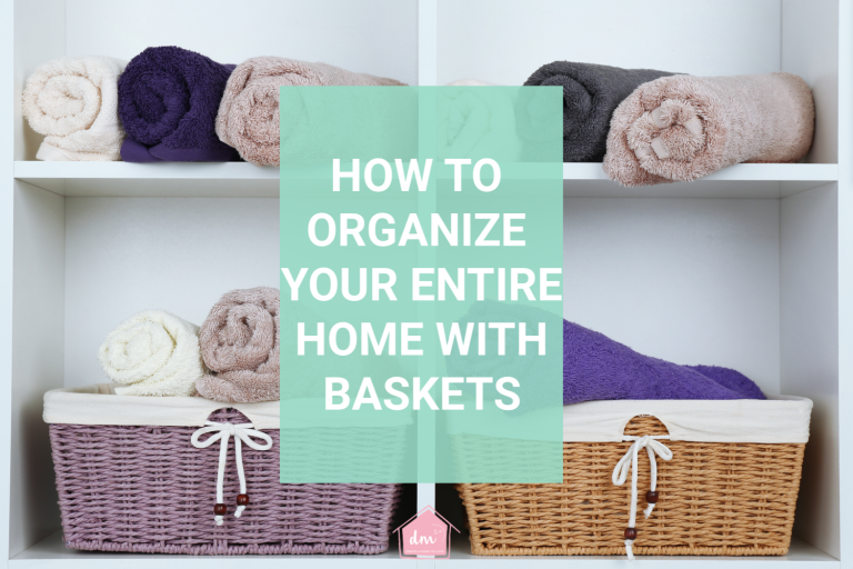 Organizing with baskets is a great way to keep the clutter out of your home. How to DIY organizers with what you have at home. Cheap organizing ideas for your home. How to organize with baskets in every room of your home. Stop the clutter with basket organizing ideas that you can do today. #baskets #organize #organizebaskets #declutterinminutes
