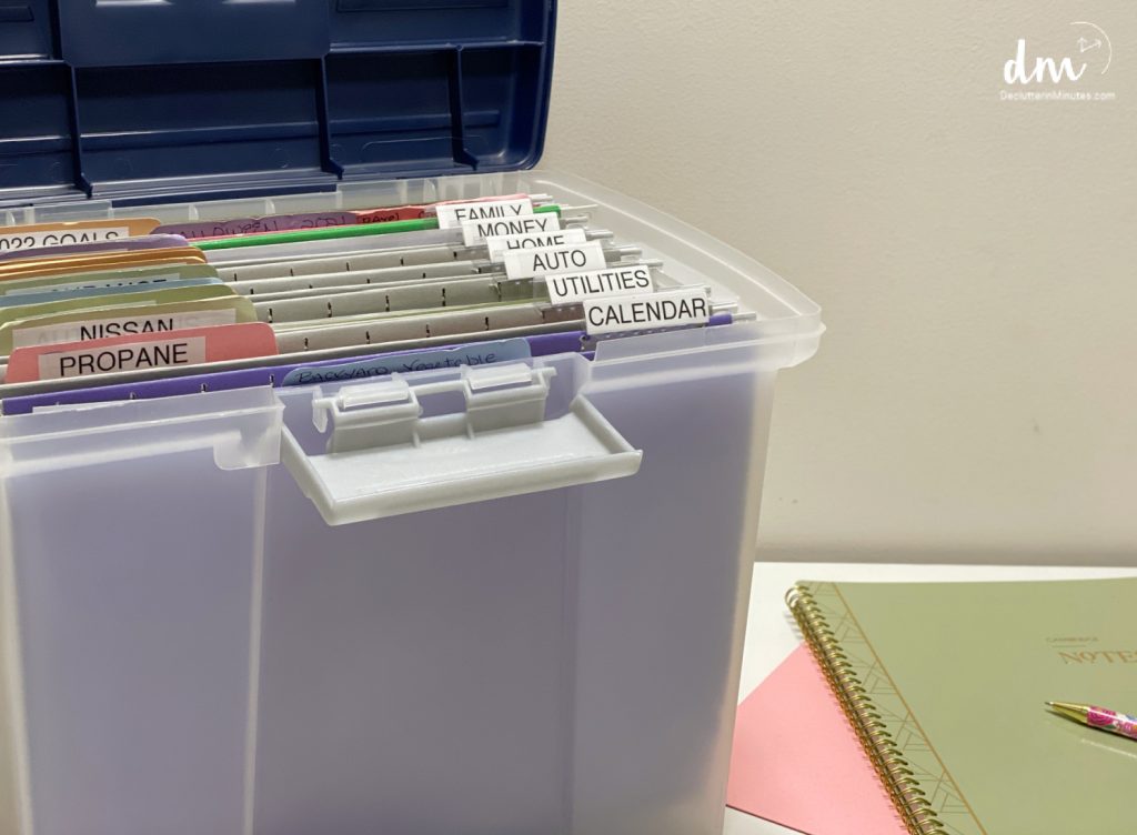 a portable file container with home office files inside