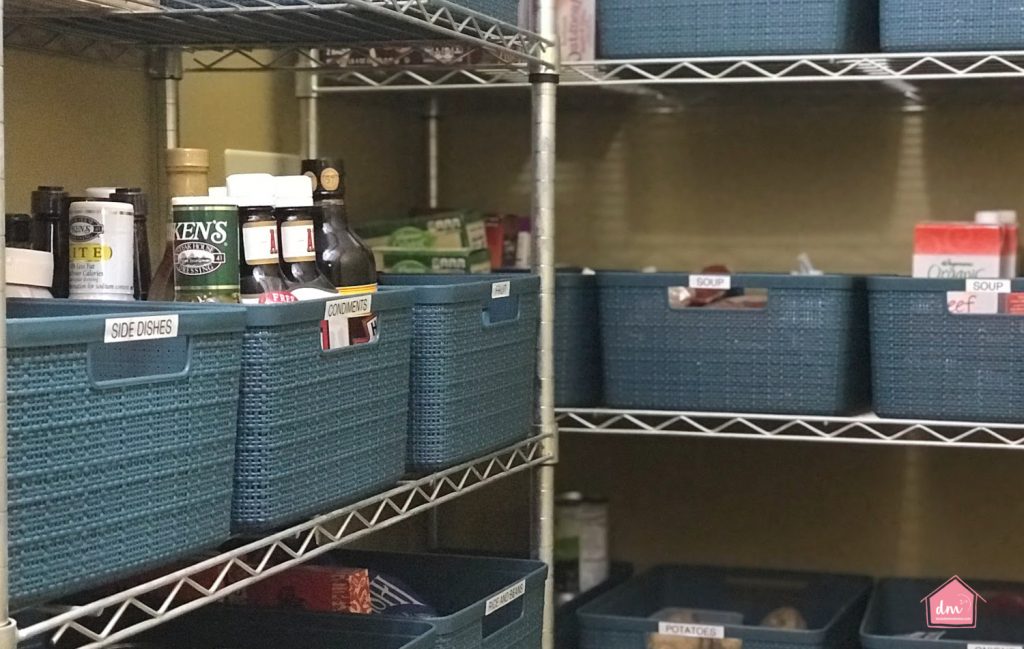 bins in a pantry to organize food