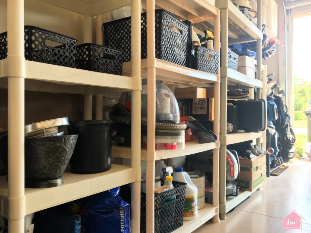 organized shelves in a messy garage