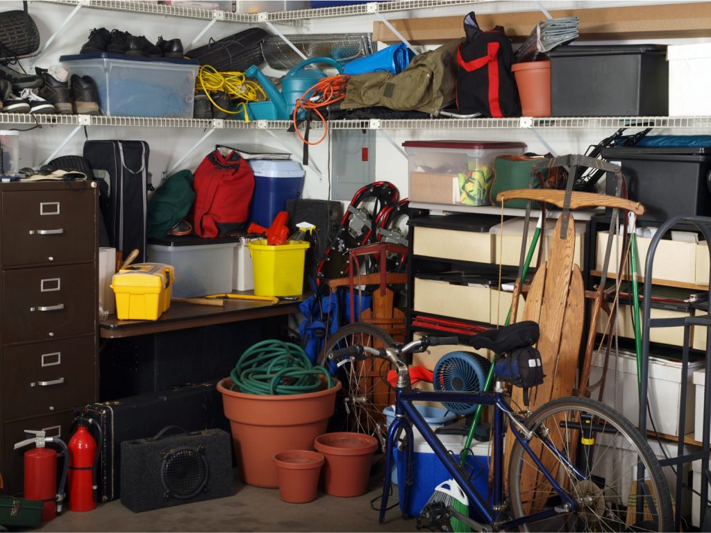 a messy garage that needs decluttering