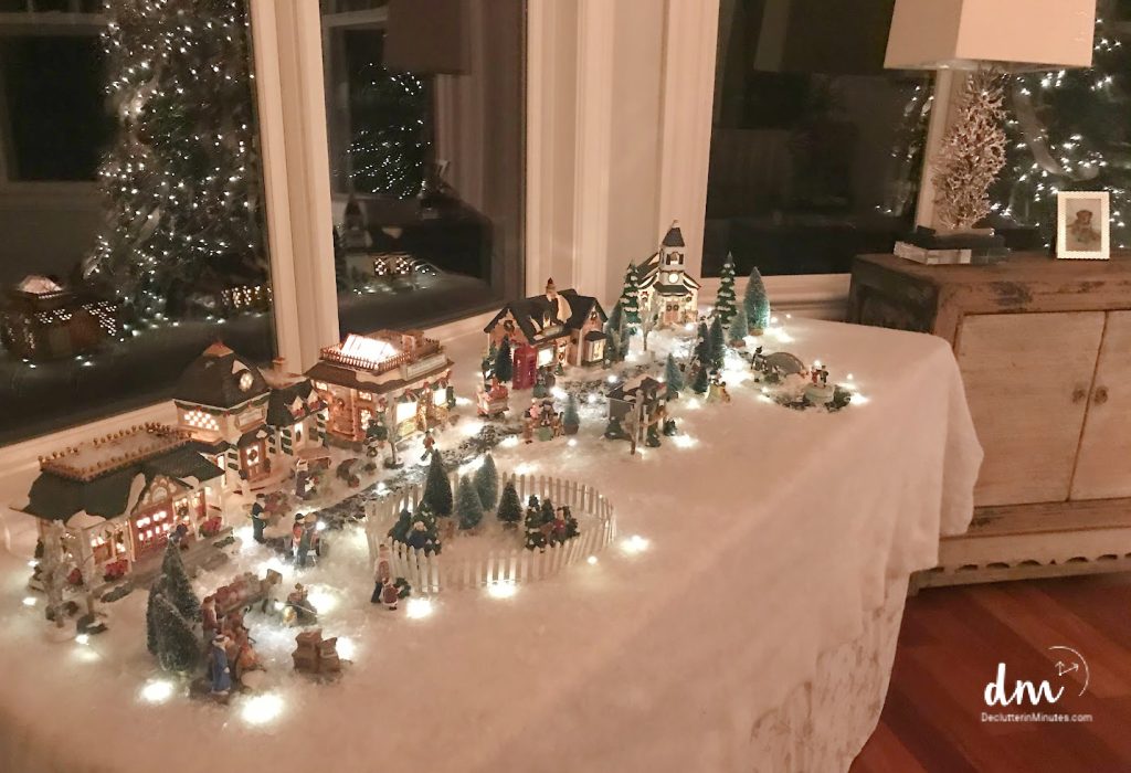 a close up image of christmas town display