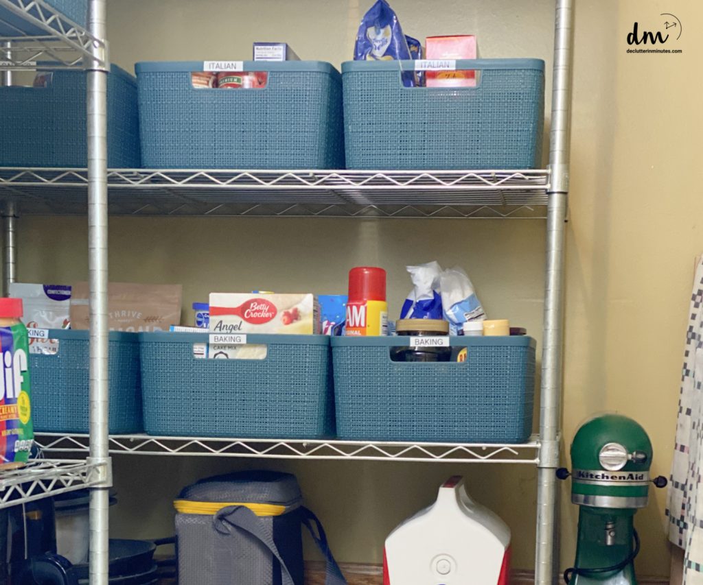 baskets of food in a basement pantry (1)