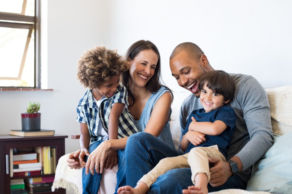 family laughing at home