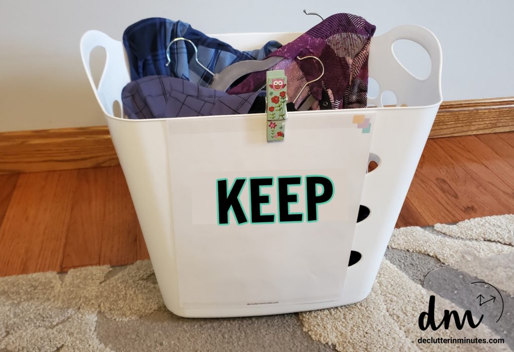 KEEP basket of clothes from a closet