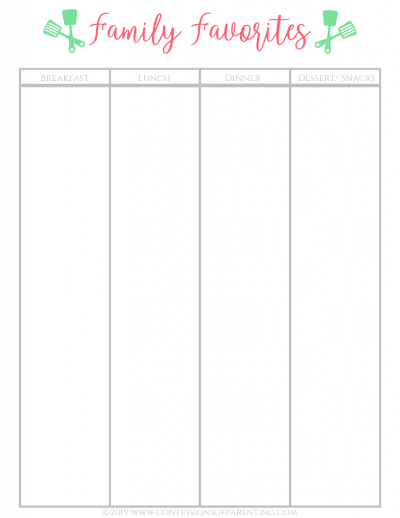 a daily meal plan printable for breakfast, lunch, dinner and snacks