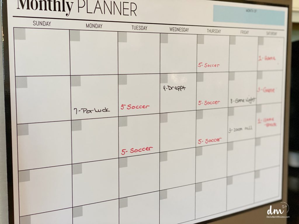 a calender with red and black events written