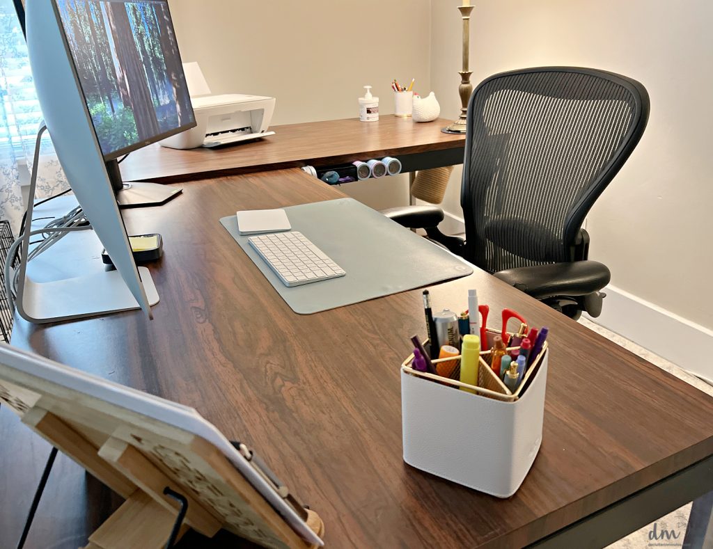 a desk and chair in a home office