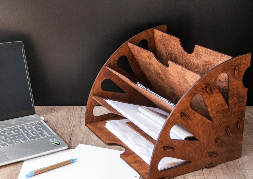 a wooden file crafted organizer