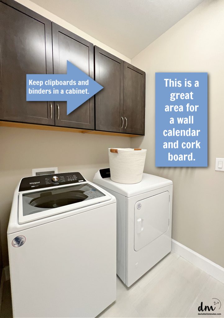 arrows showing the layout of a laundry room command center