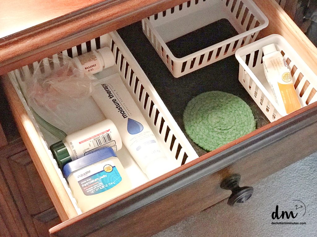 night stand drawer organized to hold aids for better sleeping
