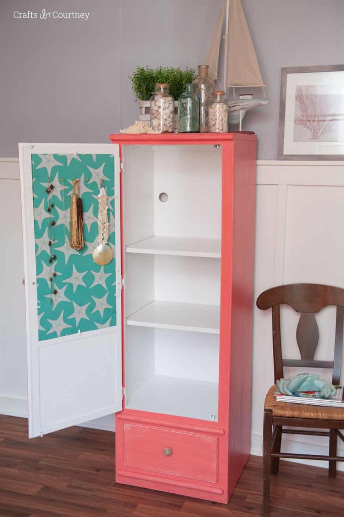 Image that shows a cabinet turned into a jewelry storage.