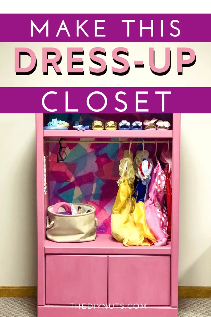 A image that shows a tv cabinet turned into a dress up closet for kids. 