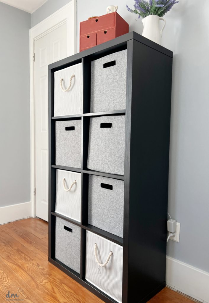 cube organizer in a bedroom