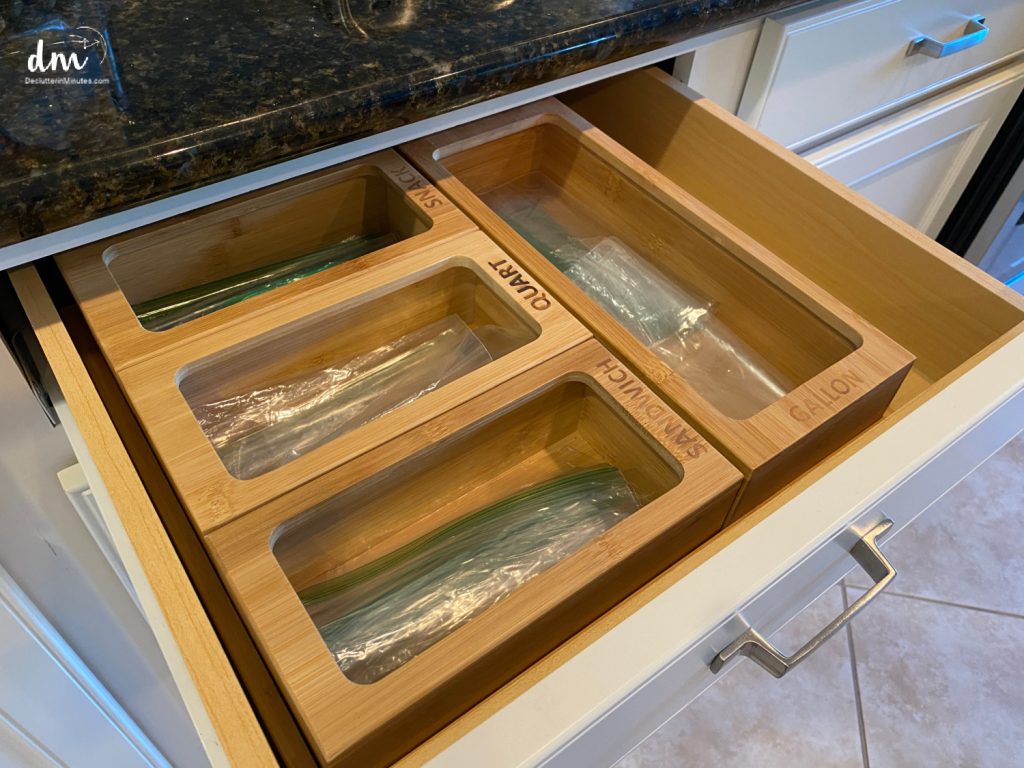 plastic bags organized in a kitchen drawer