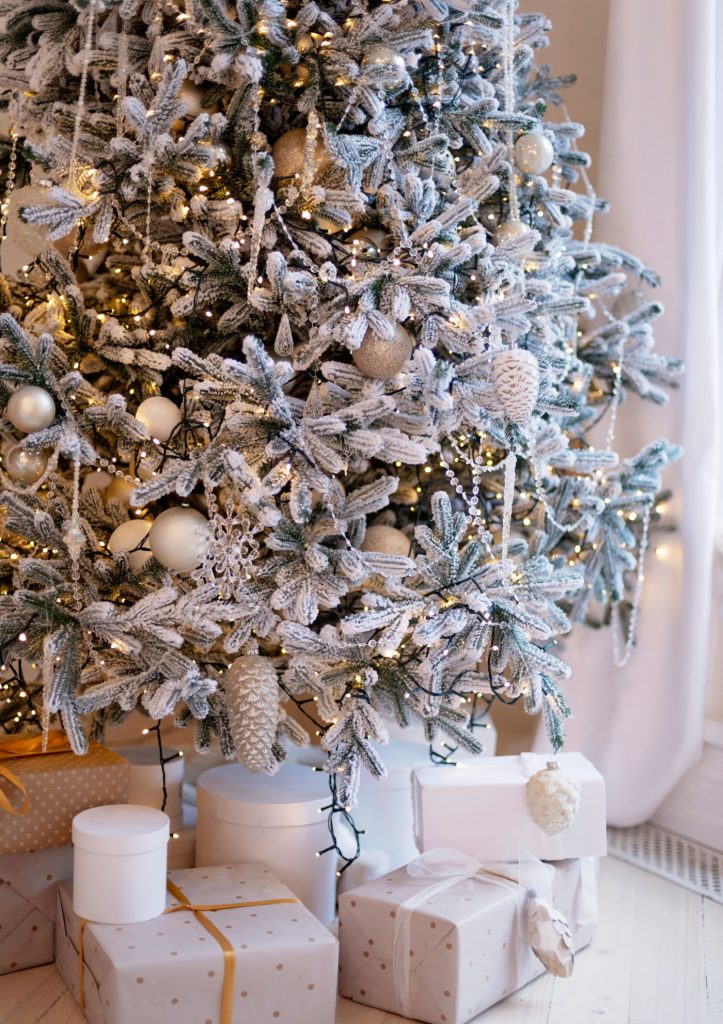 a christmas tree with flocked branches