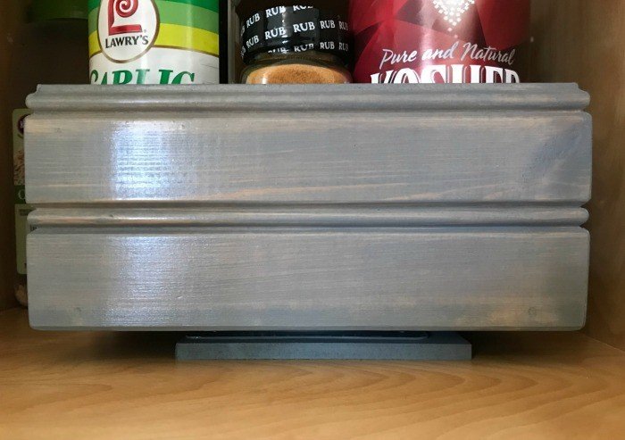 DIY wooden lazy susan with canned goods