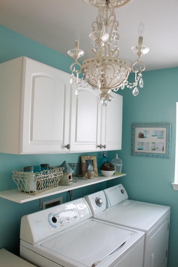 elegant chandelier in a laundry room