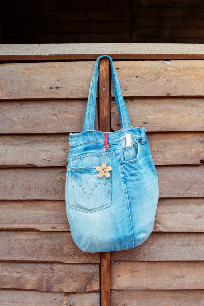 denim jeans turned into a tote bag