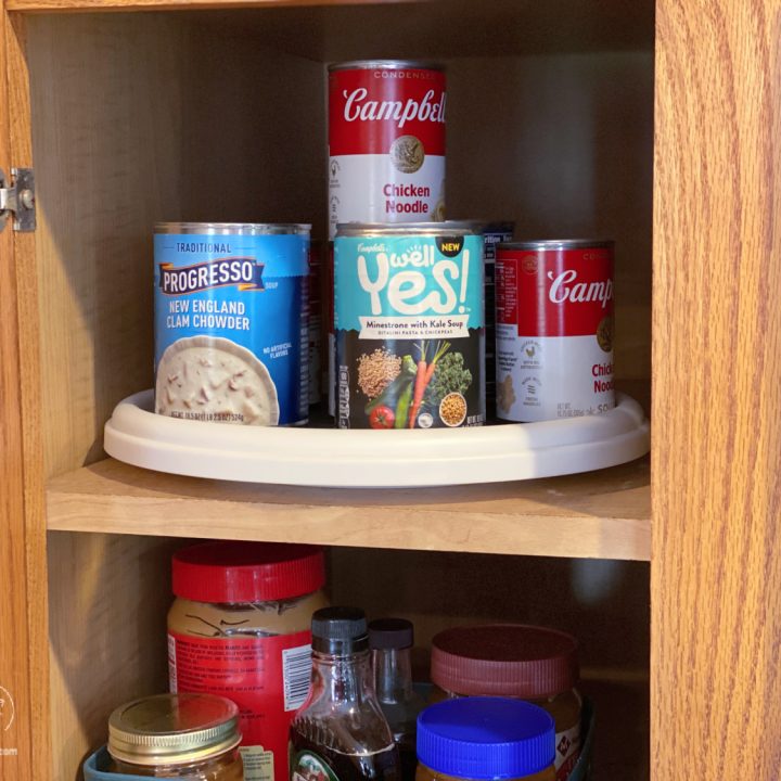 lazy susan with canned goods