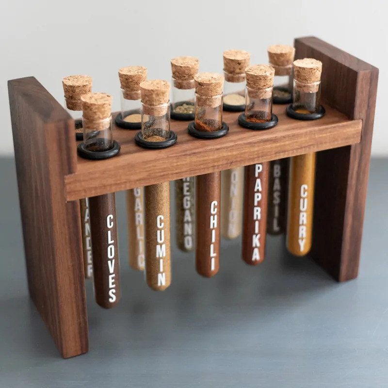 diy test tube rack with spices