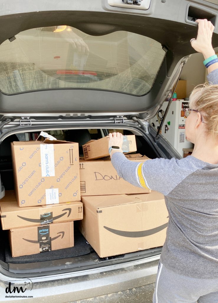 donations in the back of a car