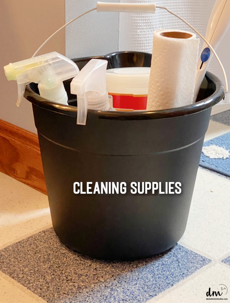 a bucket of cleaning supplies