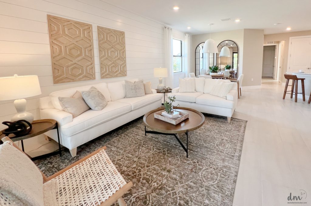 family room with warm tones
