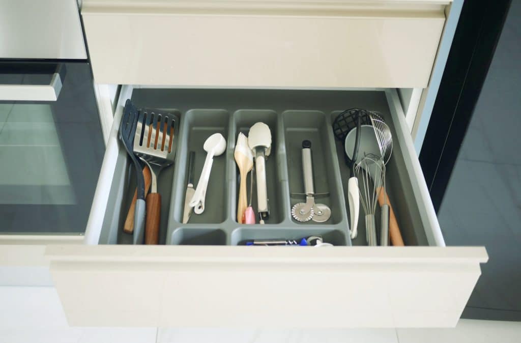neat utensil drawer in a kitchen