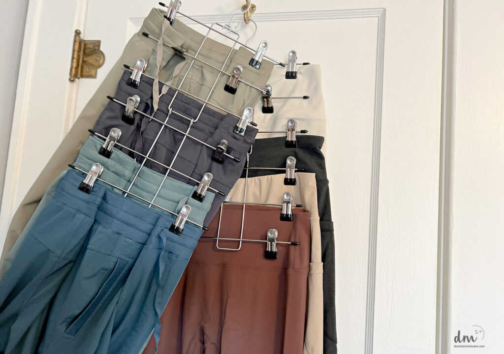 cascading hangers with pants and leggings
